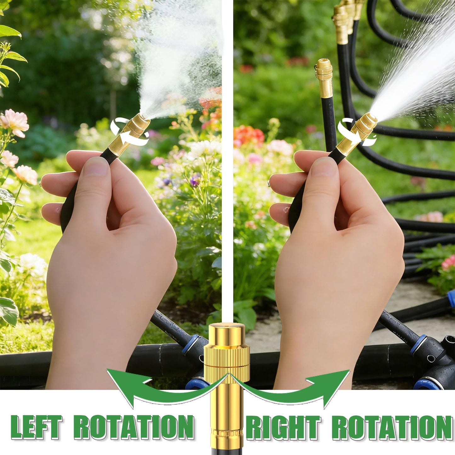 50Ft Drip Irrigation System 360°Adjustable Atomizing Copper Nozzle Irrigation System for Garden Watering System 5/16"Bendable Drip Irrigation Kit for Garden Yard Lawn Plants (50FT)