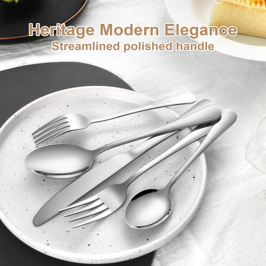 Lazycorner Silverware Set 50 Piece Stainless Steel Flatware Set Silverware Utensils for 10 People Includes Forks Knives Spoons & Salad Forks Dishwasher Safe for Home Restaurant or Outdoor Use