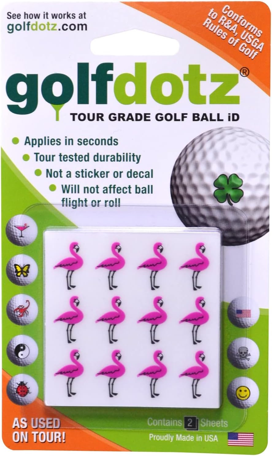 Golfdotz - USGA Rule Conforming Golf Ball Markers, Golf Ball Stickers for Marking Balls, No More Smearing from Stamps, Gifts for Golfers, Dads, and Retirees, (Tropical Collection; 18-32 Count)