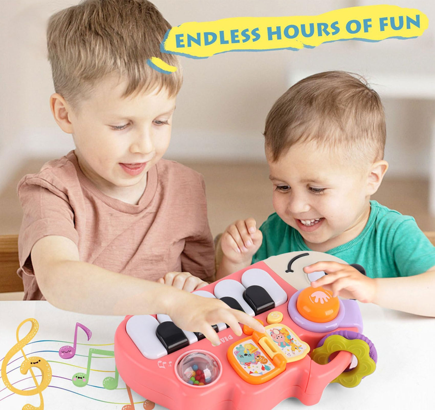 Baby Musical Piano Toys for Toddler age1-3, Busy Board with Music & Light, Birthday Toy for Infant Toddler 1-3 Years and Older Boy Girl Gifts (Pink-Hedgehog)