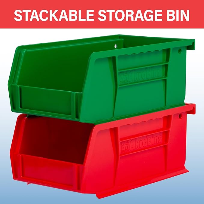 Akro-Mils 30220 AkroBins Plastic Storage Bins, Space-Saving Stackable Bins for Garage, Pantry, Craft Organization, 7-Inch x 4-Inch x 3-Inch, Green, 24-Pack