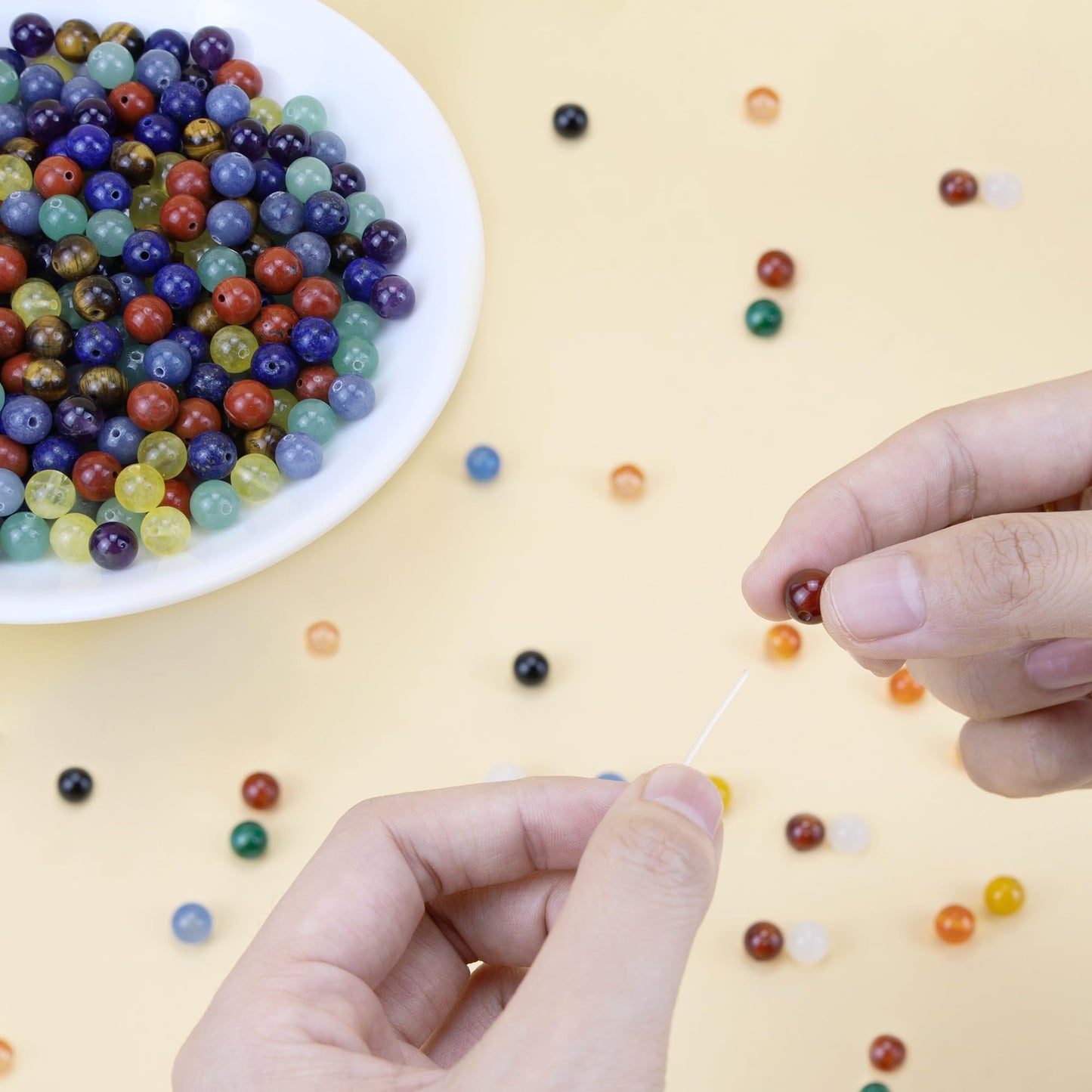 QINJIEJIE 8mm Beads Crystal Beads Colorful 100PCS Stone Beads Round Beads Loose Gemstone Beads Stone Beads for Jewelry Making DIY Bracelet Necklace Earrings Crystal Beads for Jewelry Making