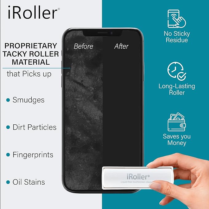iPad Screen Cleaner by iRoller - Pack of 3 - No Need for Spray or Wipes, Liquid Free - Reusable & Washable -Portable Phone Screen Cleaner for Touchscreen- Ideal for Smartphone, Macbook, Monitor - 3.5"
