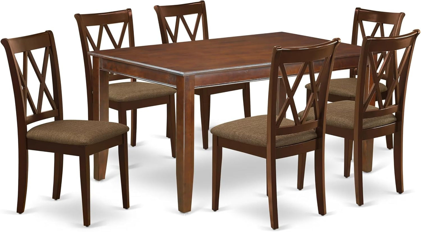East West Furniture DUCL7-MAH-C 7 Piece Dining Set Consist of a Rectangle Dinner Table and 6 Linen Fabric Kitchen Dining Chairs, 36x60 Inch, Mahogany