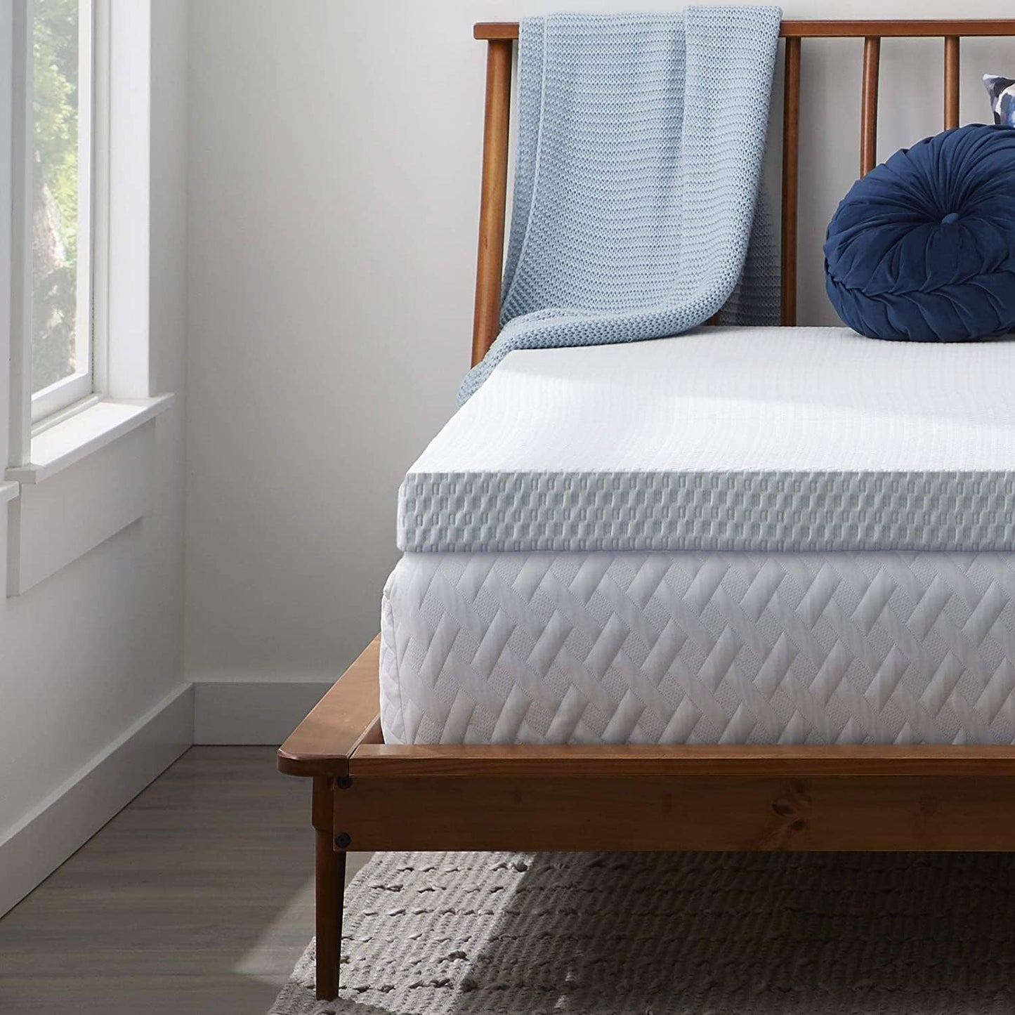 LUCID 3 Inch Gel Memory Foam Mattress Topper California King - Waterproof, Removable Cover, White