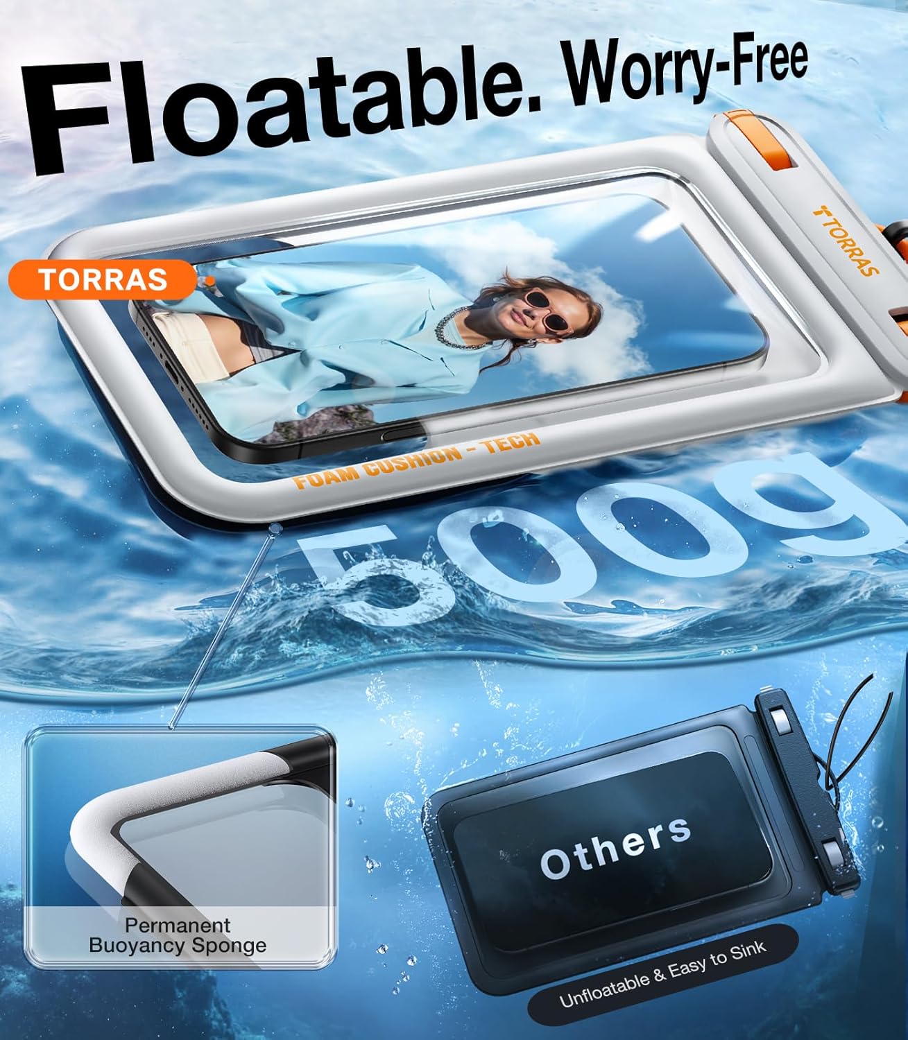 TORRAS IP68 Waterproof Phone Pouch Double Space, Floating Waterproof Phone Case with Lanyard for iPhone 16 Pro Max 15 14 13 S25 S24, Phone Dry Bag Vacation Cruise Ship Travel Essentials 7.0'', White