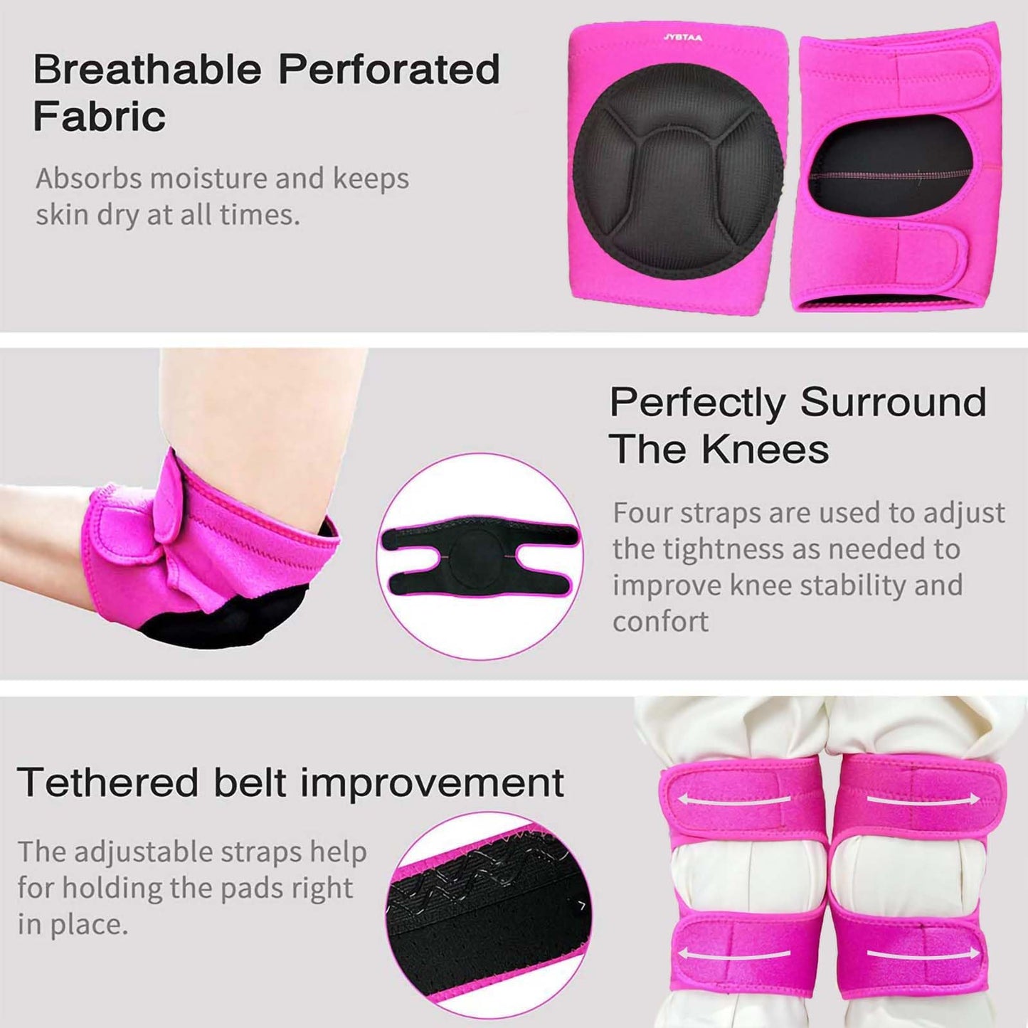 JYBTAA Women Knee Pads for Cleaning House Floors,Gardening Work,Carpet, Kneeling Kneepads with Soft Inner Liner, Adjustable knee pads Suitable for Adult and Elderly for Garden,Flooring Yard,Pink L, (1 Pair)
