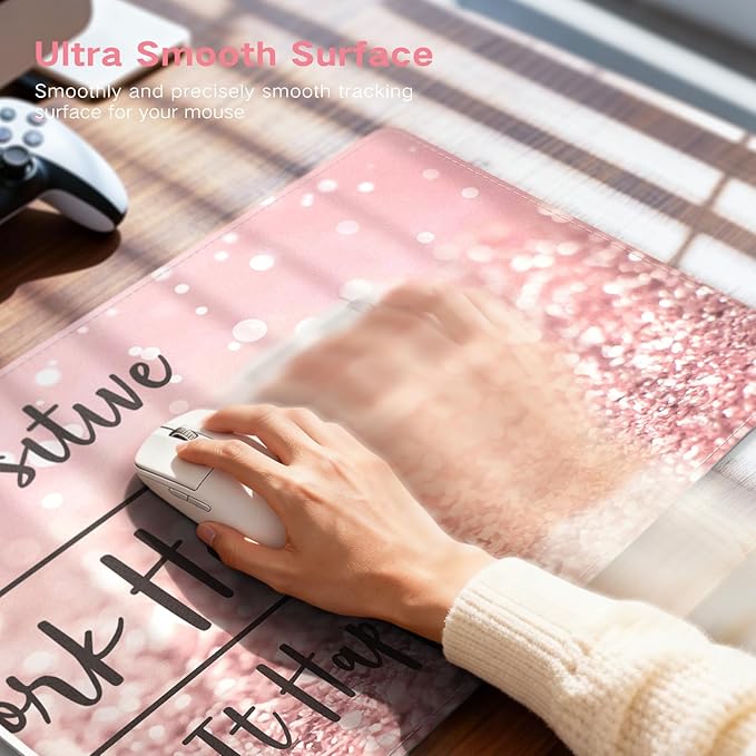 iCasso Heated Mouse Pad Hand Warmer, XXL Heated Desk Pad, Pink Mouse Pad, 35.4" x 15.7" Warm Desk Mat with 4 Heating Levels for Computer Keyboard, Large Mousepad for Home Office Work