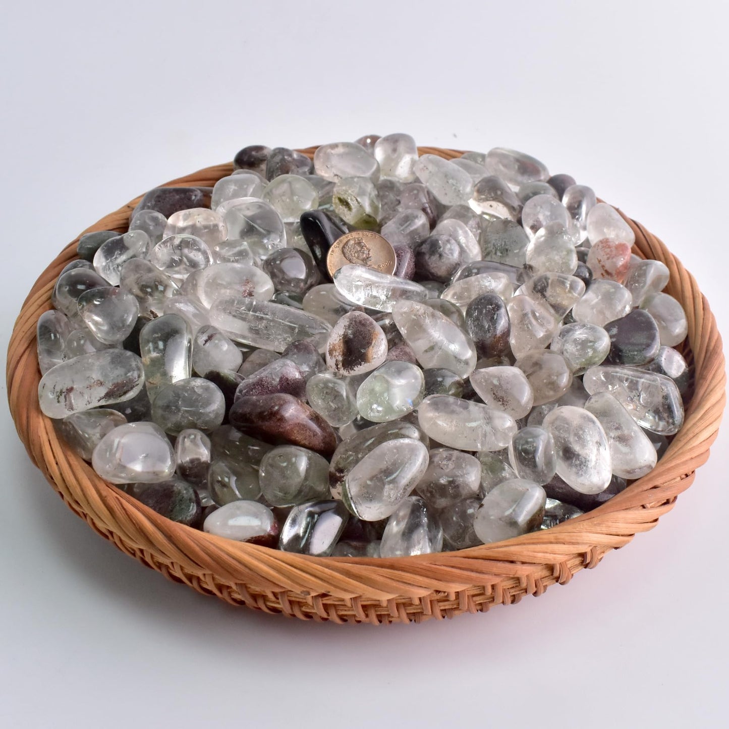 SigMntun Polished Green Phantom Quartz Crystal Set, 0.4'', 128 Pcs - Handpicked Natural Tumbled Stones and Crystals Bulk for Healing, Reiki, Meditation, Witchcraft and Home Decor, 0.39-0.47 Inch
