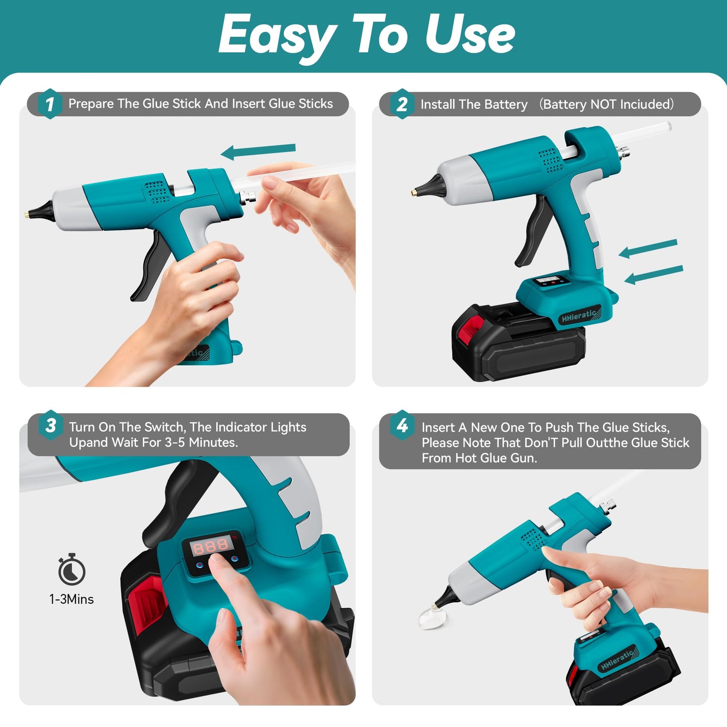HHieratic Cordless Hot Glue Gun for Makita 18V Battery,Craft Glue Guns with Digital Display,Temperature and Amount Controls,Hot Glue Gun Kit with 30pcs Sticks for DIY&Arts&Crafts(Battery Not Include)