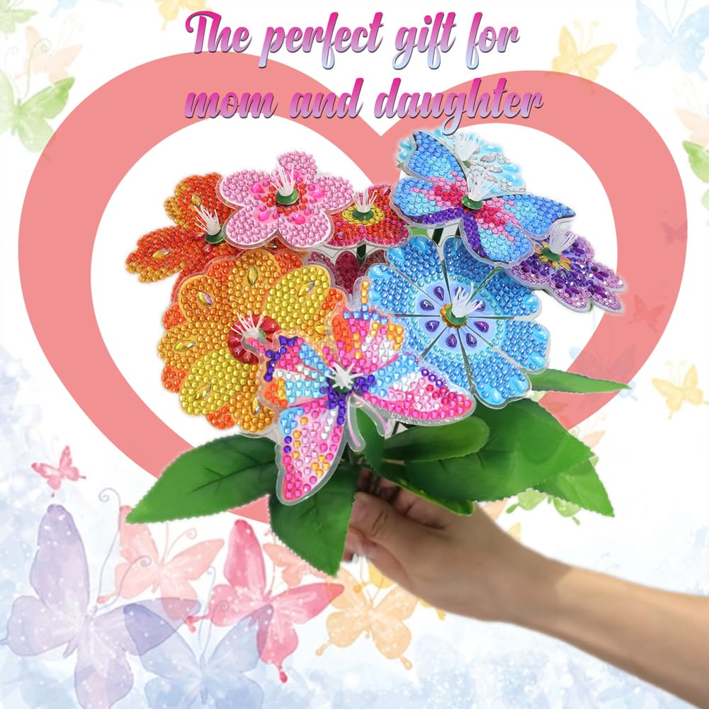 Nikolle 5D Flower Butterfly Diamond Art Kits for Adults, DIY Vase Filler Ornament Table Decoration, 10 Pcs Diamond Painting Kits for Garden Decor