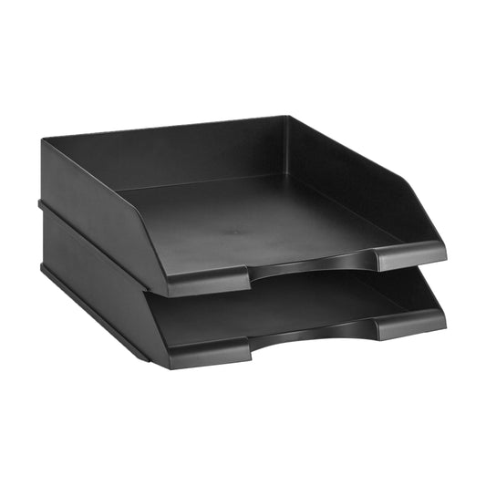 Amazon Basics Rectangular Stackable Desk Organizer Office Letter Tray, File Storage, Paper Organizer, Black, 2-Pack