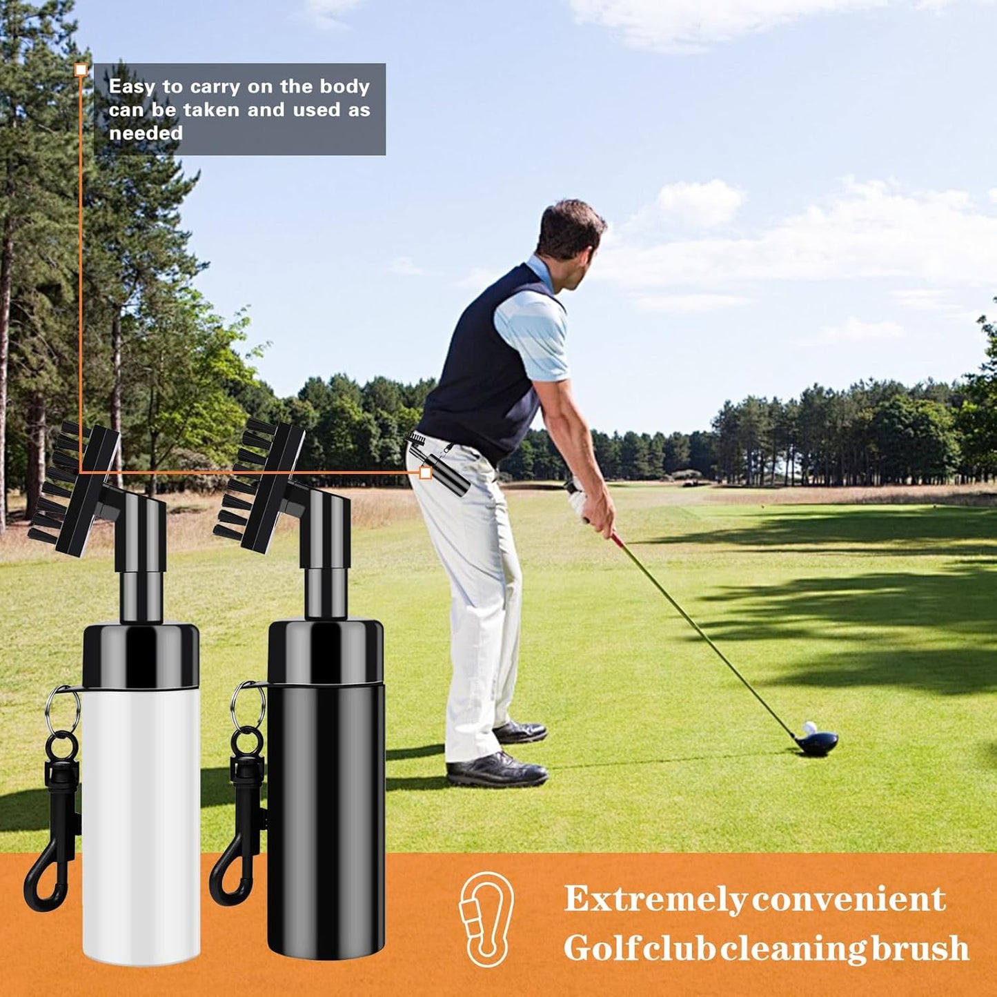 Pro Golf Club Cleaner,Includes Water Golf Club Brush Golf Towel Golf Accessories,Heavy Duty Retractable Clip- Squeeze Bottle for Easy Cleaning with Nylon Bristles- Holds 4 Oz Water(White)