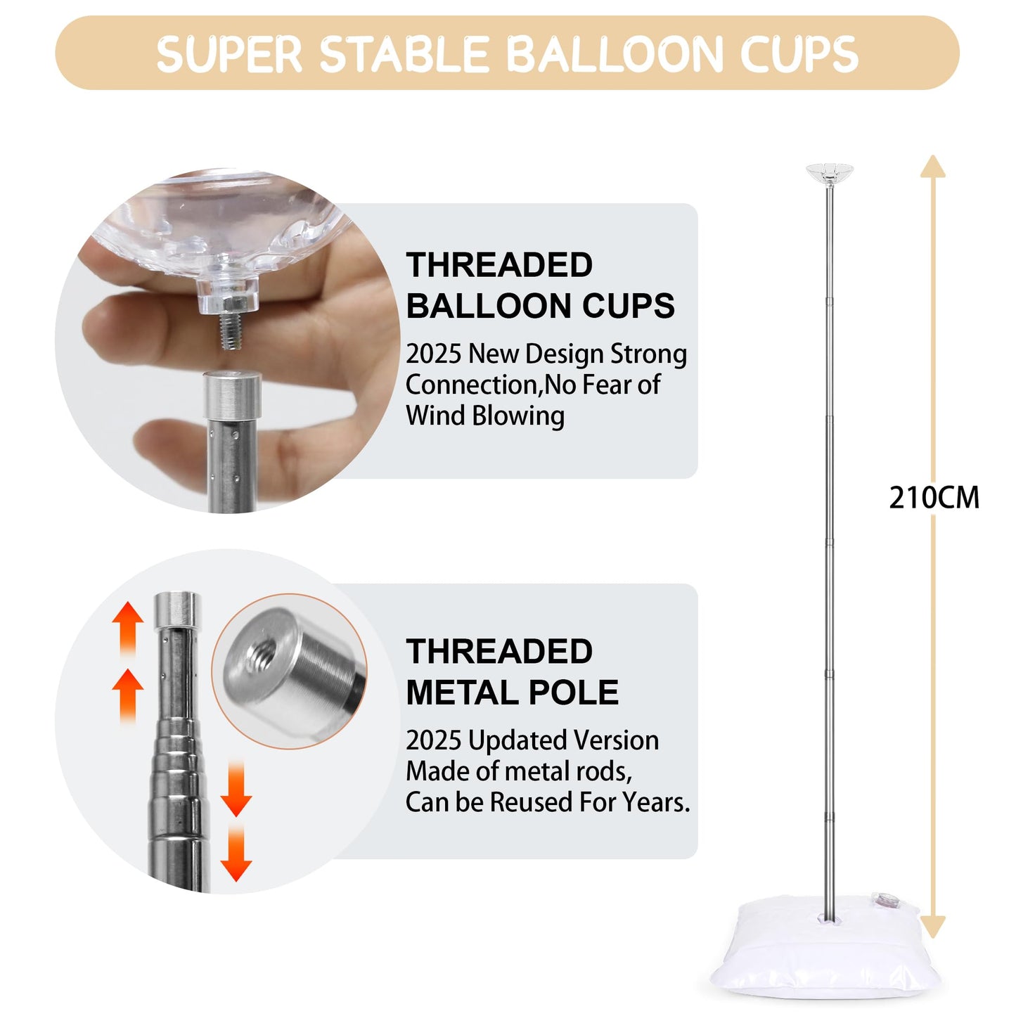 Toosci Upgraded Balloon Column Stand Kit, 7 Feet Height Adjustable Balloon Tower Pillar with Reusable Metal Telescopic Design for Graduation, Wedding, Baby Shower, Birthday Party Decoration