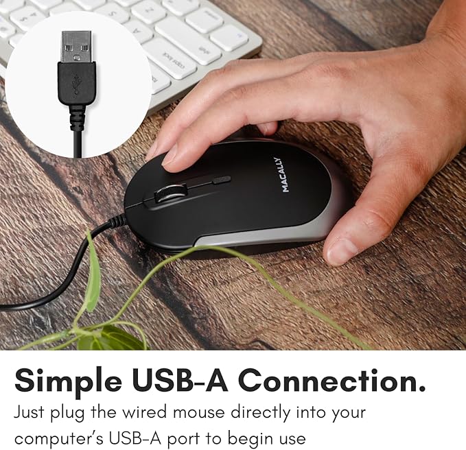 Macally Silent Wired Mouse - Slim & Compact USB Mouse for Apple Mac or Windows PC Laptop/Desktop - Designed with Optical Sensor & DPI Switch - Simple & Comfortable Wired Computer Mice (Space Gray)