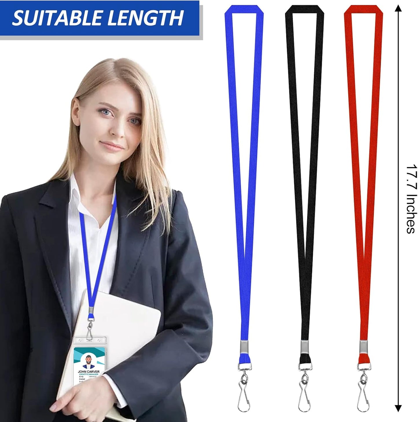 100 Pack Bulk Black Lanyards for ID Badges Durable Neck Lanyards with Metal Swivel J-Hook Comfortable for Events, Employees, Schools, Cruises, Name Tag ID Holder