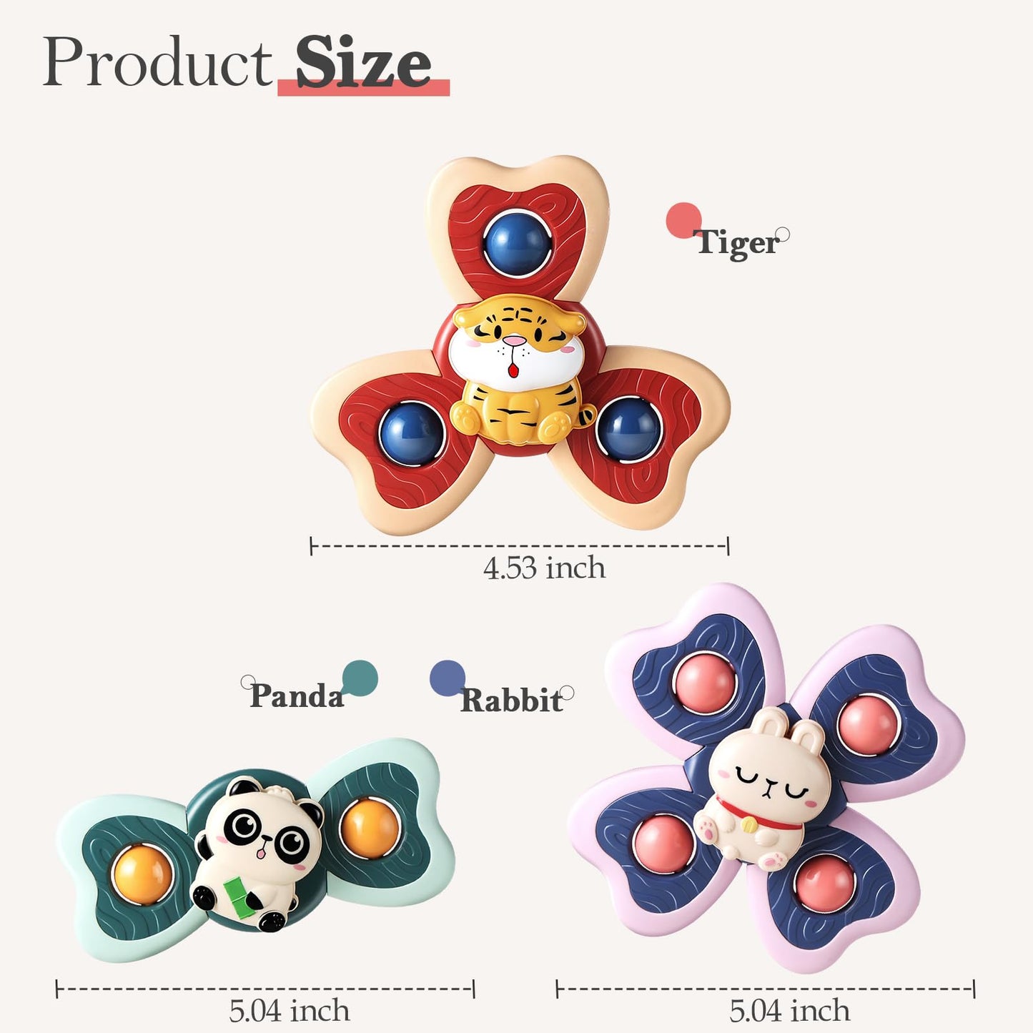ALASOU 6 PCS Suction Cup Rotating Toys(3 Bee+3 Panda) for Infant and Toddlers