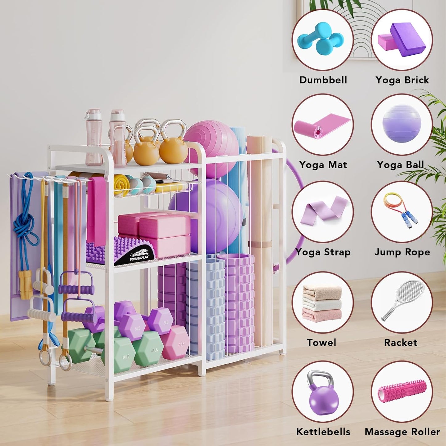 Garage Sports Equipment Organizer, Ball Storage for Gear and Toys, Large Capacity, Sports Organizer for Garage with Hooks and Baskets