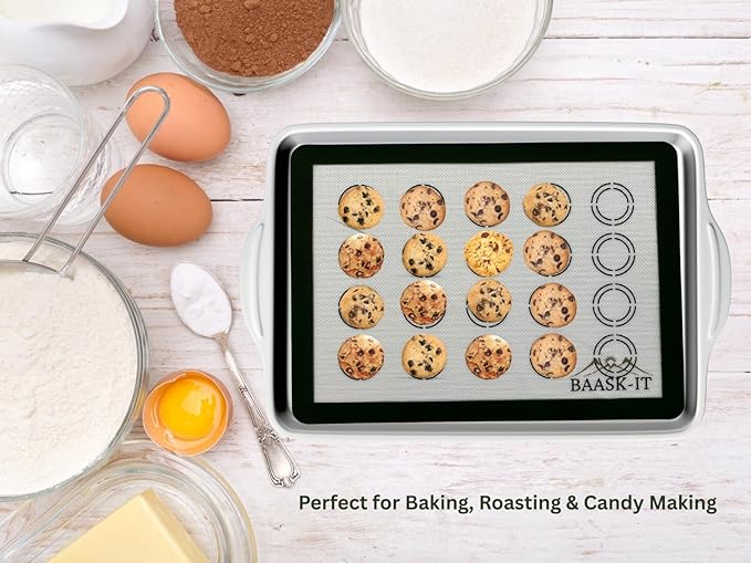Silicone Baking Mats Set – 3 Pcs, Non-Stick Reusable, Parchment-Free Oven liners (18" x 13" + 15" x 10") Christmas Gift