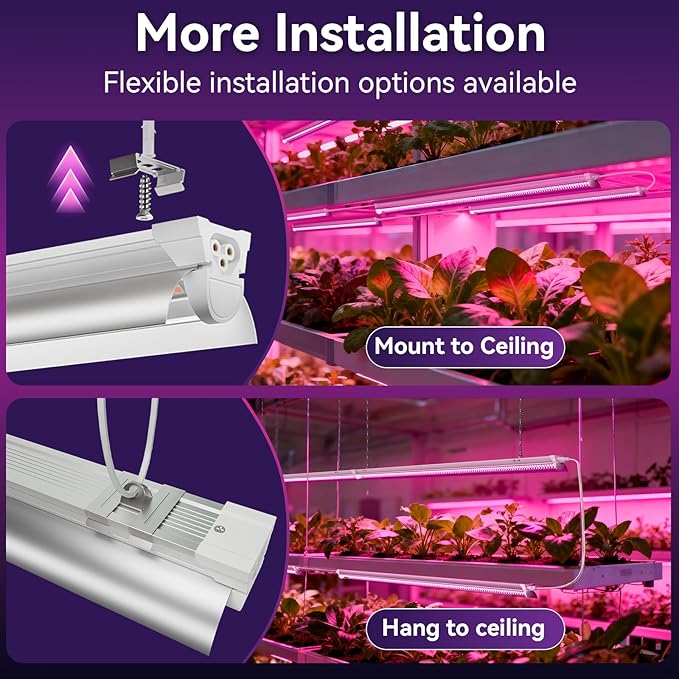 3FT Plant Grow Light, Super Bright Plant Lights for Indoor Growing, Full Spectrum, with ON/Off Switch & Timed Function, Pinkish