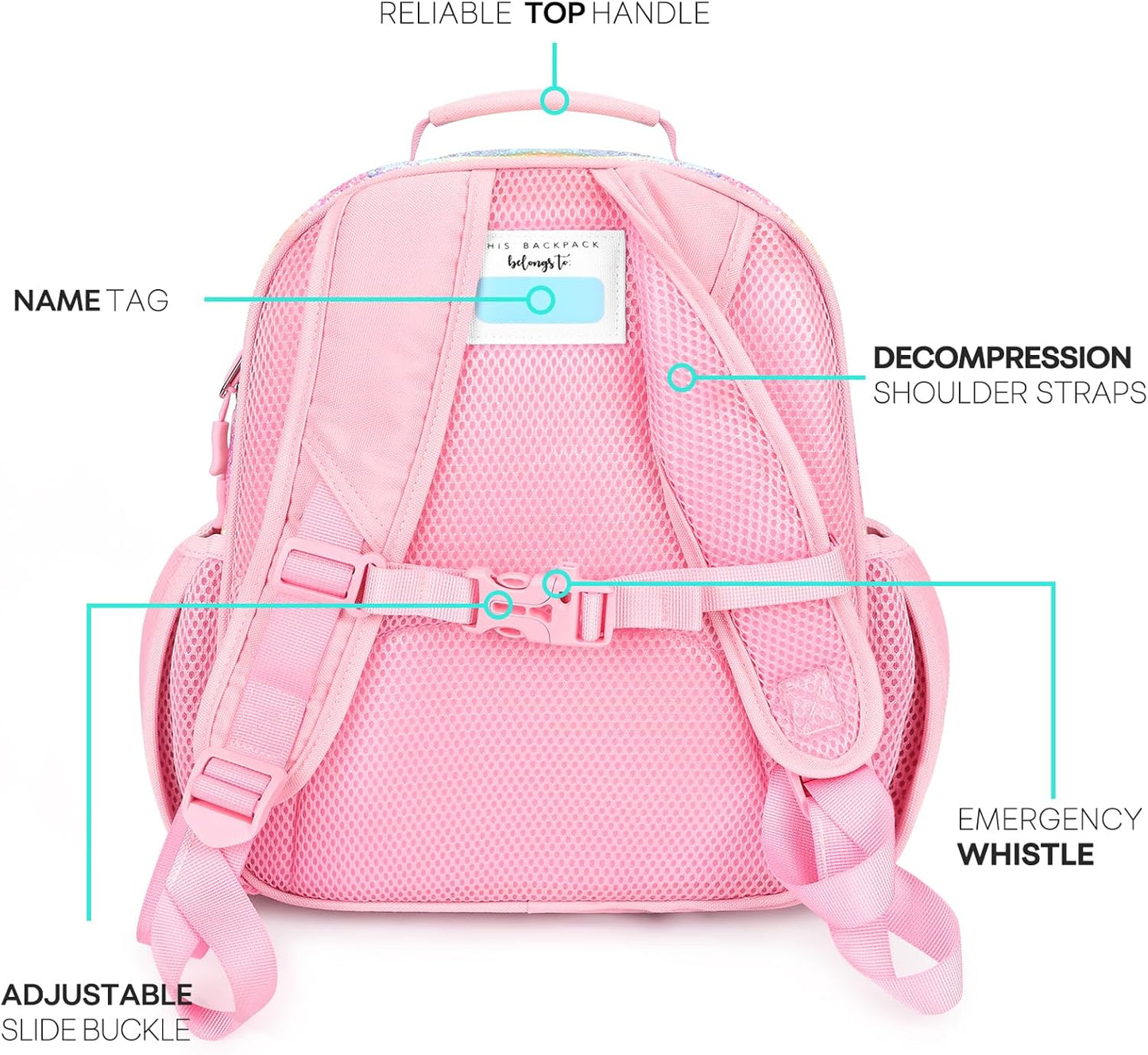 mibasies Girls Backpack 5-8: Glitter Kids Backpacks for Girls - Girl Bookbag for Elementary School - Twill Rainbow Pink