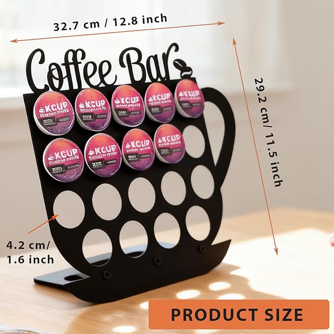 Metal K Cups Coffee Pod Holder, 19 Pods Holder Display,Coffee Bar Organizer for Home ,Kitchen,Office or Workspace, Black frosted Capsule Storage | Stylish Lettering Decor (Coffee Bar)