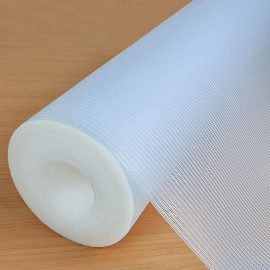 Hersvin 10 in x 20 ft Shelf Liners Drawer Liner for Kitchen Cabinets Non-Adhesive Non Slip, Refrigerator Mats for Shelves, EVA Plastic Cupboard Protector, Waterproof Lining (Clear Stripe, Ribbed)