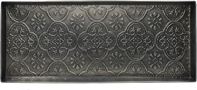 HF by LT Medallion Pattern Metal Boot Tray, 30 x 13 inches, Zinc Finish
