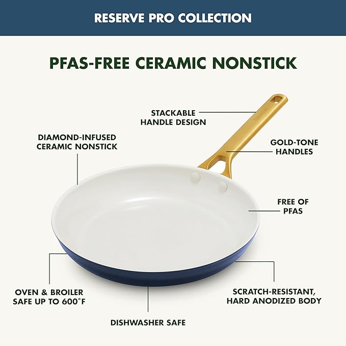 GreenPan Nonstick Reserve Pro 10” & 12” Frying Pan Set, NSF Certified Ceramic, Hard Anodized PFAS-Free Skillets, Stainless Steel Handles, Oven & Dishwasher Safe, Twilight Blue