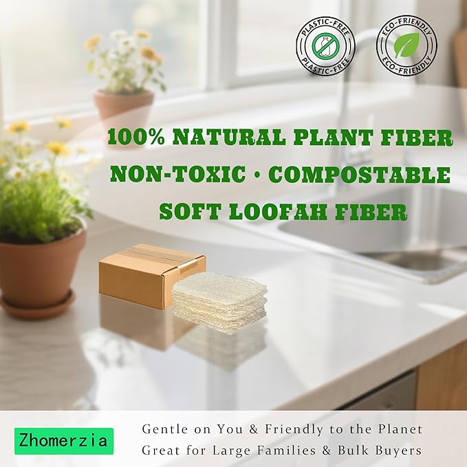 Natural Loofah Dish Sponge,Compostable, Kitchen Sponge,All-Purpose,Non-Toxic,Plant-Based,Eco-Friendly (Pack of 15)