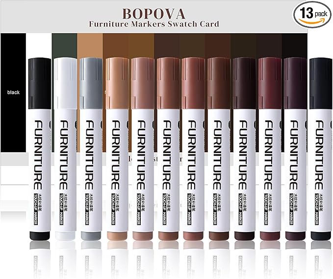 BOPOVA Furniture Markers Touch Up, Wood Floor Scratch Repair Kit, 12 Colors Markers for Scratches, Stains, Wood Floors, Tables, Desks, Cabinet, Bedpost (12 Colors)