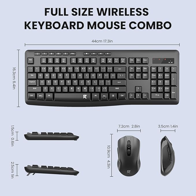 Redragon Wireless Keyboard and Mouse Combo, 2.4G Full-Sized Ergonomic Computer Keyboard with 5 Level DPI Adjustable Wireless Mouse, for Windows, Mac OS Desktop/Laptop/PC, BS-7367-A