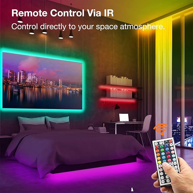 VOLIVO 50 FT RGB Led Strip Lights,Color Changing Led Light Strips Kit with 44 Keys IR Remote Control, Led Lights for Bedroom, Room, Home Decoration