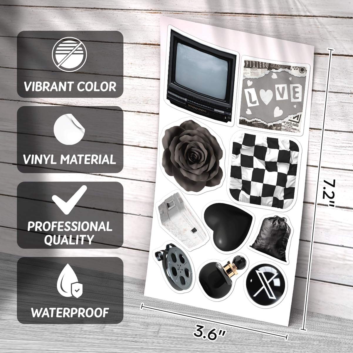 Black and White Aesthetic Retro Camera Moon Roses Vinyl Stickers Pack 50pcs for Laptop Skateboard Water Bottle Phone Case Decoration Kids Teens Adults Car Bike