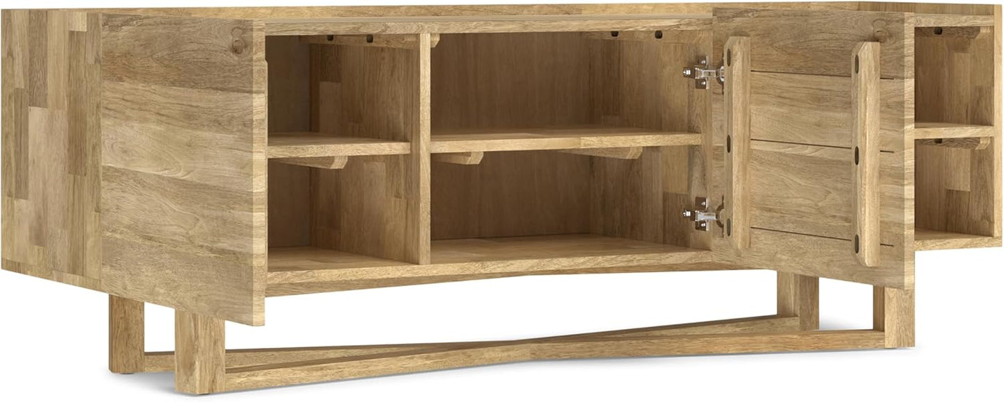 SIMPLIHOME Harrow Solid Mango Wood 60 inch Wide Contemporary Modern TV Media Stand in Natural for TVs up to 65 inches for The Living Room and Entertainment Center