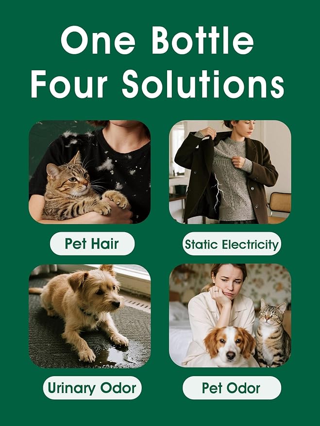 4-in-1 Pet Hair Remover & Odor Neutralizer Spray, Anti Static Wrinkle Release, Plant Based Enzymes, Safe for Pets, Fabrics & Furniture, Refresh Pine Nut Scent, 13.52 fl oz, 2 Full Size Pack