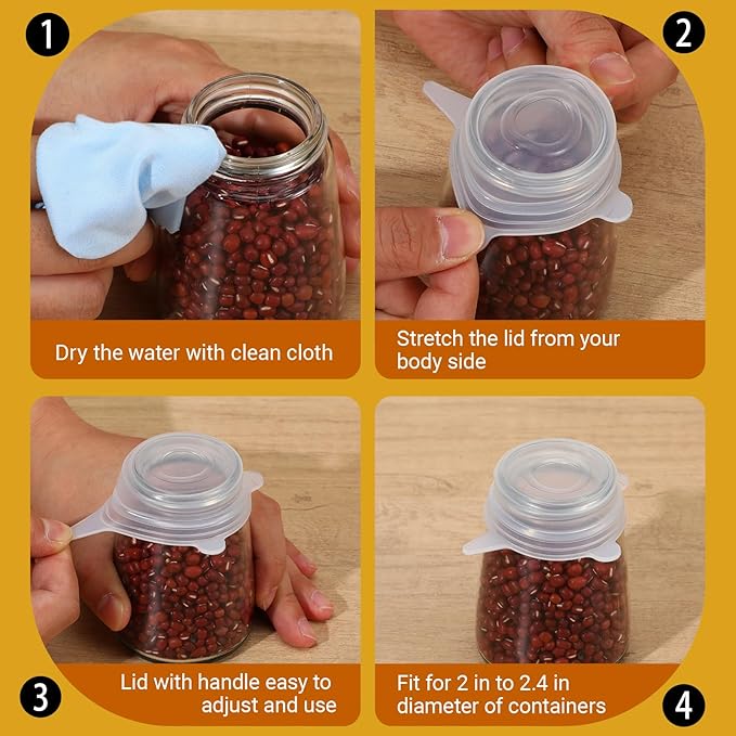 10 Pcs Extra Small Silicone Stretch Lids, 2 Inch Sturdy Reusable Silicone Stretch Lids Jar Cover Sealed Food Storage Covers to Fit 2 In to 2.4 In Small Yogurt Jars Milk Bottles Cans