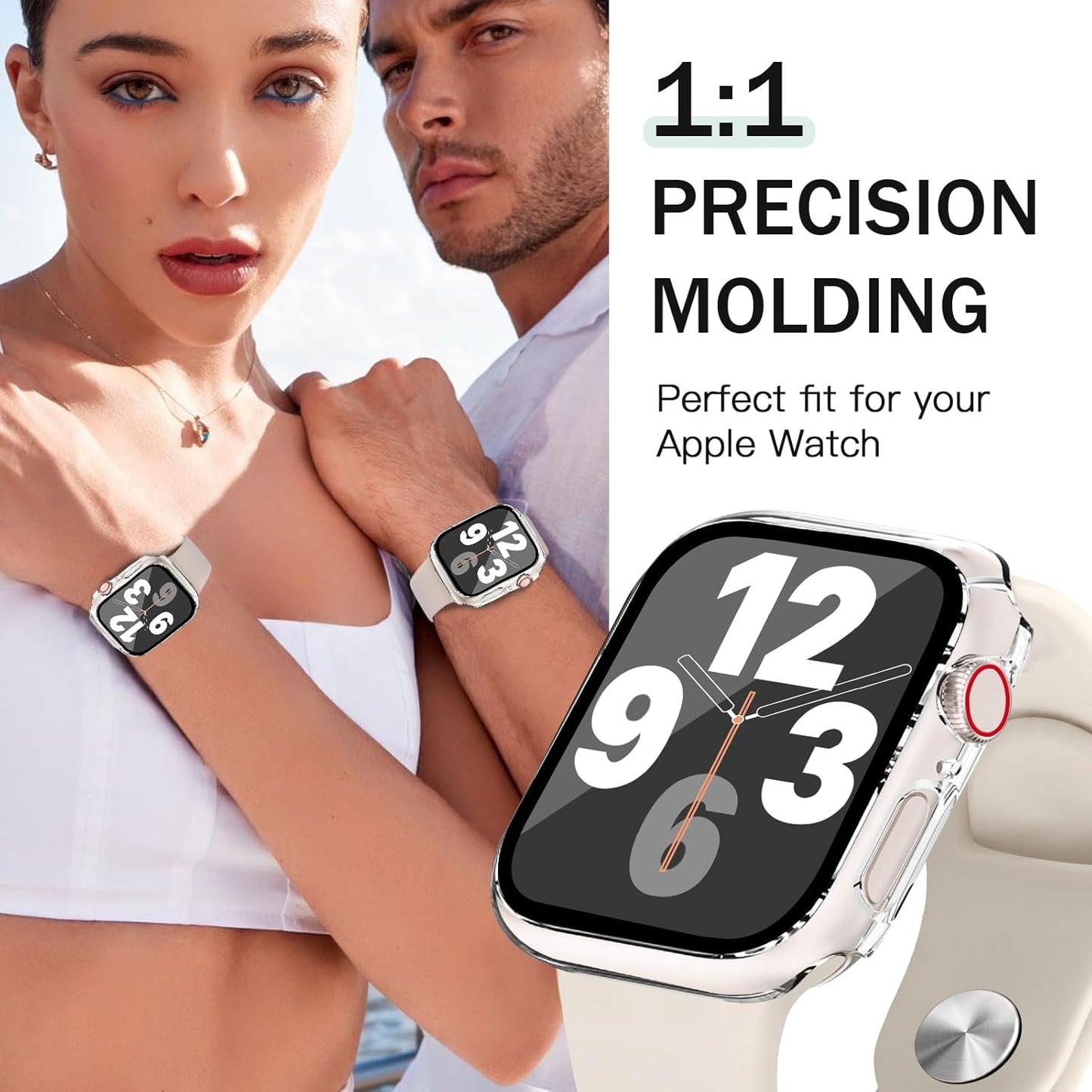 JR.DM 45mm 2 Pack Hard PC Case with HD Tempered Glass Screen Protector for Apple Watch Series 9/8/7, Slim Guard Bumper Full Coverage Protective Anti-Scratch Face Cover for iWatch, Clear+Clear