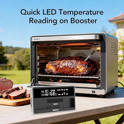 WiFi Sub-1G Smart Meat Thermometer Unlimited Range, 7 NIST-Cert.Sensors Magnetic Large-Display Smart Base, IP68 Wireless BBQ Grill &Smoker Thermometer, App&Standalone Monitoring(1,Black,Small)
