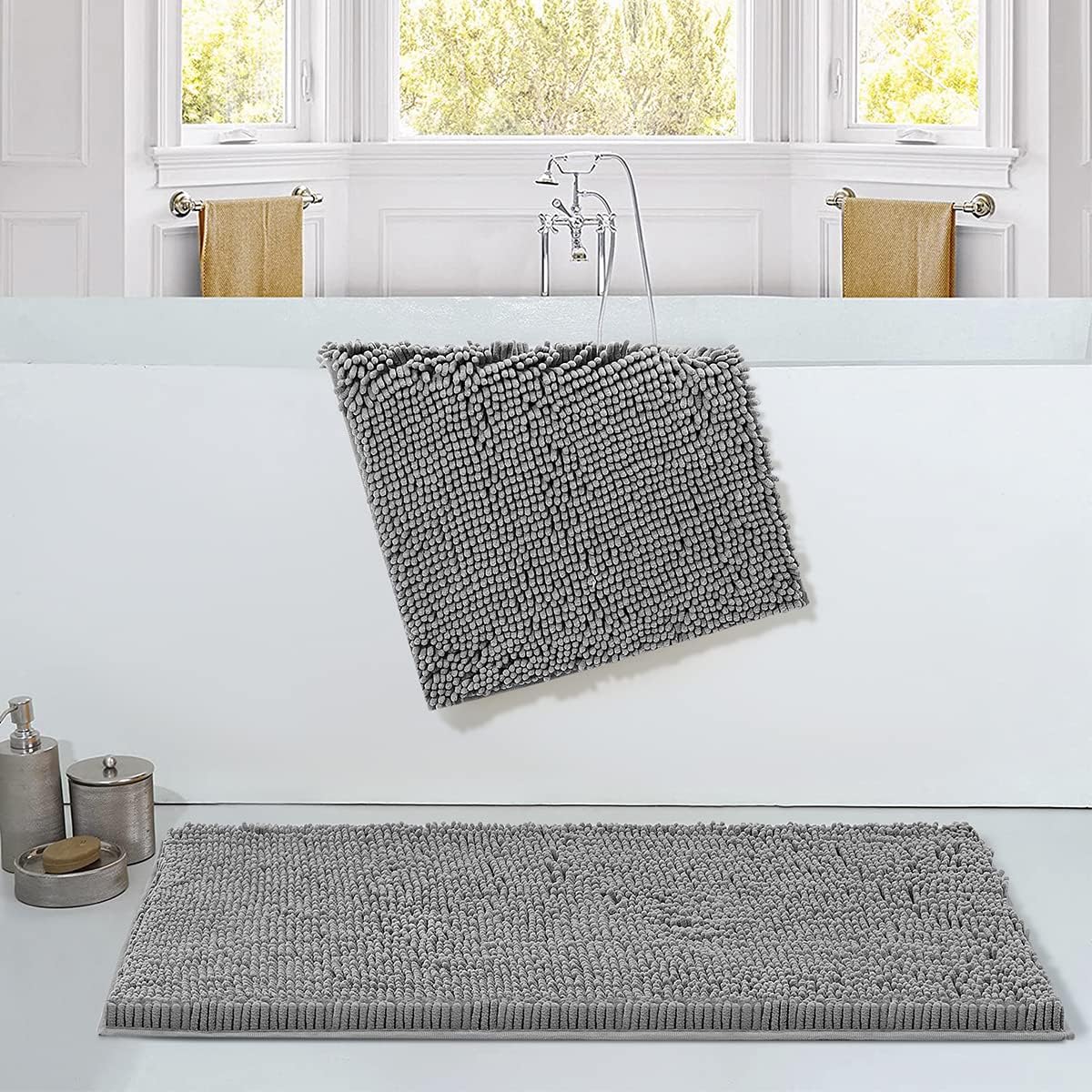 SONORO KATE Bathroom Rug,Non-Slip Bath Mat,Soft Cozy Shaggy Thick Bath Rugs for Bathroom,Plush Rugs for Bathtubs,Water Absorbent Rain Showers and Under The Sink (Dark Grey, 36" x 24" Plus 17" x 24")