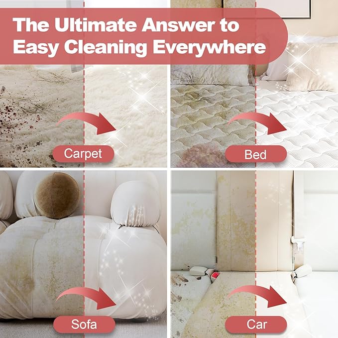 Upholstery Carpet Cleaner, MUJERBAY 12Kpa Portable Spot & Stain Cleaner Shampooer, Move with Universal Wheels & Handle, 1.18-inch Deep Cleaning Machine for Couch, Stairs, Car & Messes.Red