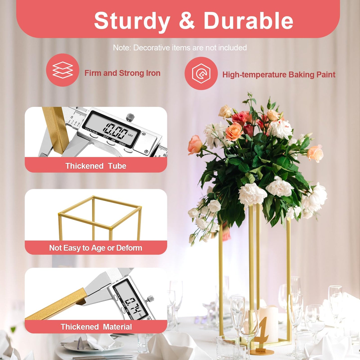 10 PCS 23.6inch Gold Column Wedding Flower Stand, Flower Floor Vase Display Rack, Wedding Centerpiece Flower Vase for Table, Tall Flower Holder for Home Party Wedding Decorations