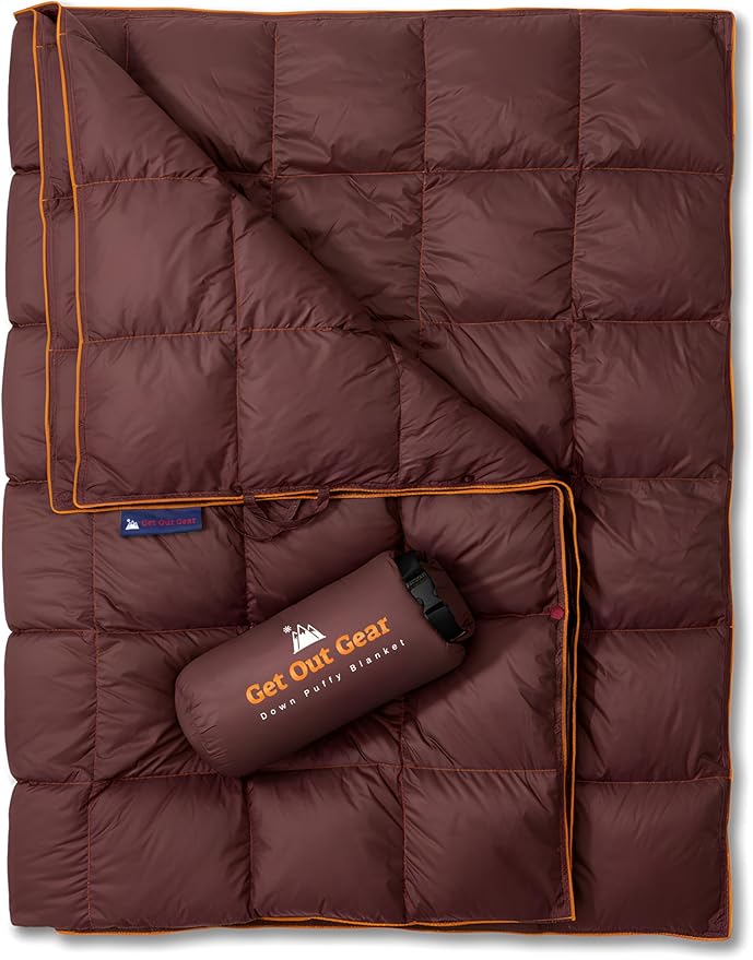 Get Out Gear Down Camping Blanket - Puffy, Packable, Lightweight and Warm | Ideal for Outdoors, Travel, Stadium, Festivals, Beach, Hammock | 650 Fill Power Water-Resistant Backpacking Quilt