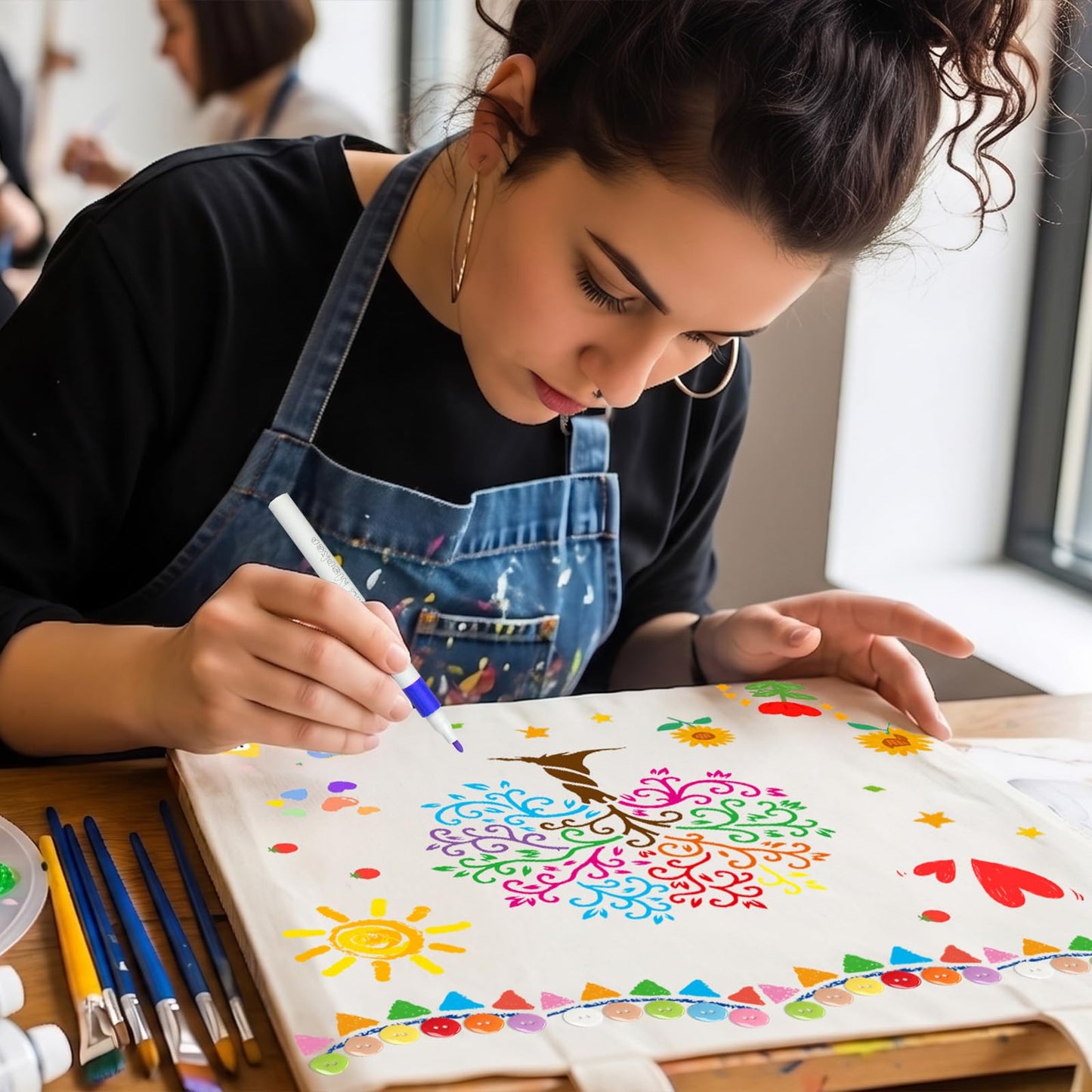 Cinrobiye 16 PCS Tree of Life Reusable Painting Stencils Kit, Decorative Stencil Set with Markers, Ink Pad and Craft Accessories for Fabric Painting, Tote Bag DIY, Canvas Art and Creative Projects