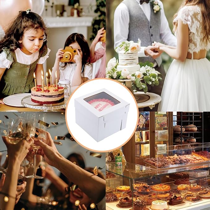 Tall Cake Boxes for Tier Cakes 14x14x12 Inch 2 Pack Wedding Cake Boxes,Sturdy Tall Bakery Boxes with Window,Layer Cake Carrier,Disposable Cake Containers