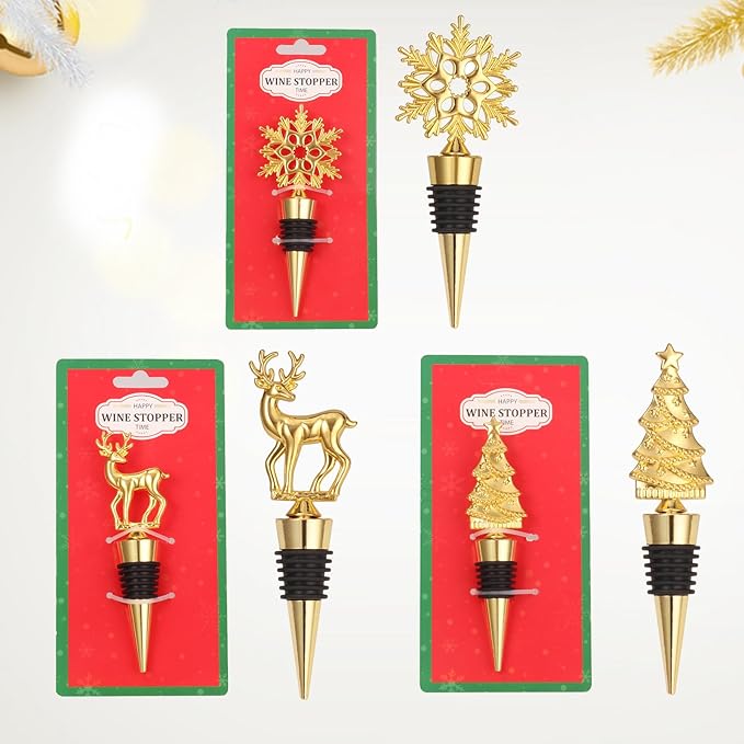 Wine Bottle Stopper,3 Pieces Christmas Snowflake Tree Deer Decorative Wine Bottle Stopper,Metal Reusable Wine Bottle Stoppers for Wine, Champagne and Beer Collection (Christmas Set)