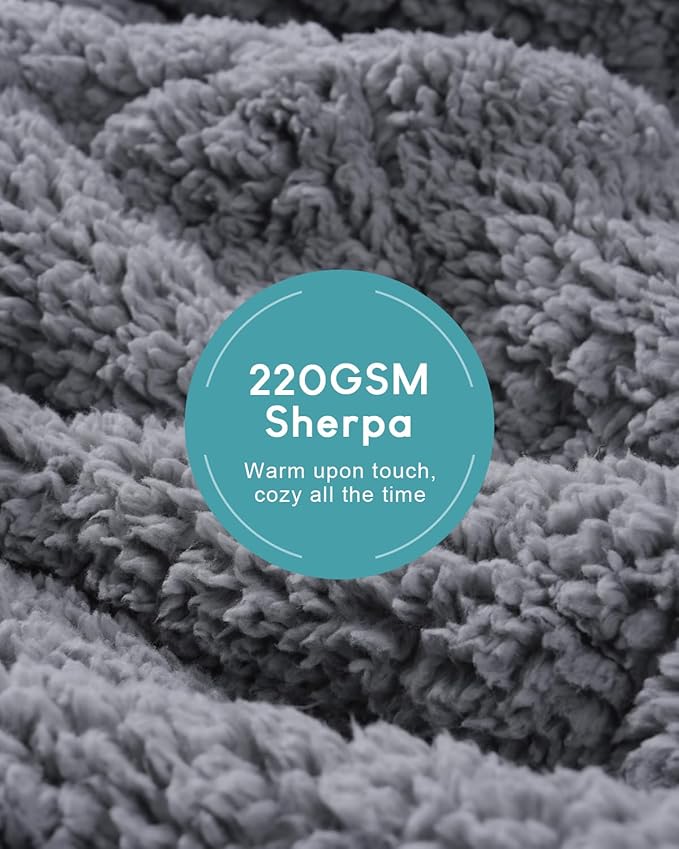 Cottonblue Jacquard Sherpa Weighted Blanket 15lbs for Twin/Full Bed - Ultra Soft, Cozy Comfort Blanket for Relaxation and Sleep, Heavy Bed Blankets with Cemaric Beads, 48x72 Inches, Grey