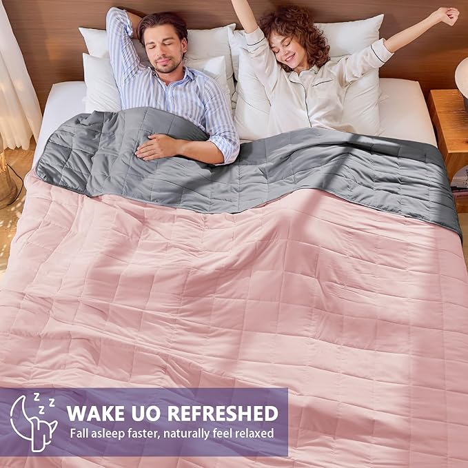 yescool Weighted Blanket for Adults (30 lbs, 88" x 104", Pink Grey) Cooling Heavy Blanket for Sleeping Perfect for 290-310 lbs, King Size Breathable Blanket with Premium Glass Bead, Machine Washable