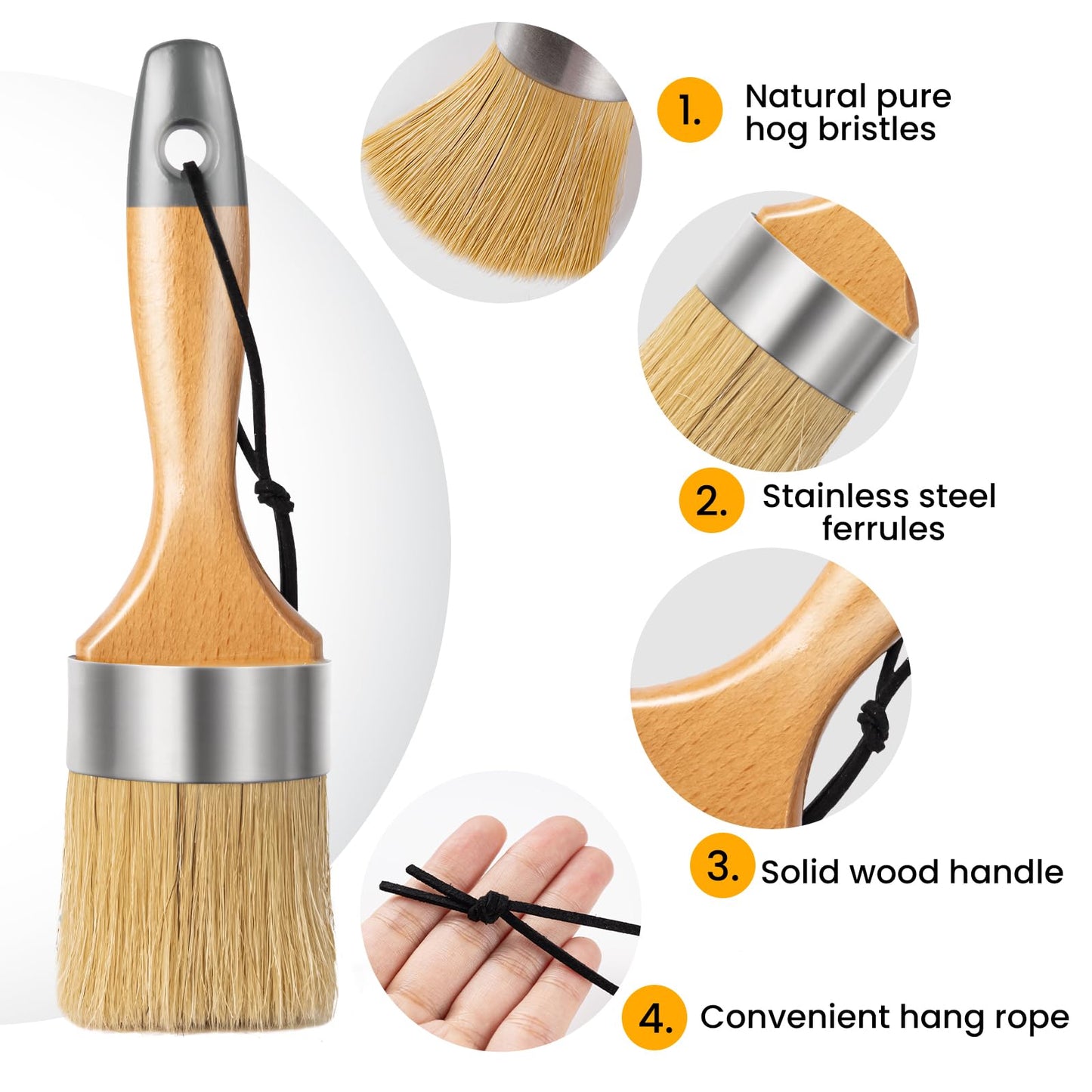 YiBaiBrush Chalk Paint Brush, Wax Paint Brush Set of 5, Wax Brushes and Chalk Paint for Furniture DIY Art Crafts, Natural Bristle Round Oval Brush for All Painting and Waxing