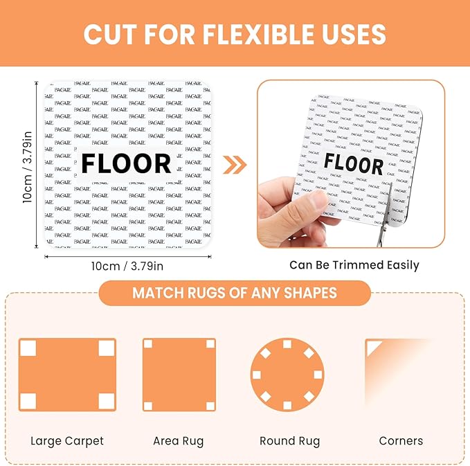 BAGAIL Rug Grippers 16 Pcs, Non-Slip Rug Corner Grips for Hardwood Floors & Tile, 4x4in Reusable Double-Sided Adhesive Carpet Tape to Prevent Sliding & Tripping Hazards for Pets, Kids, Family